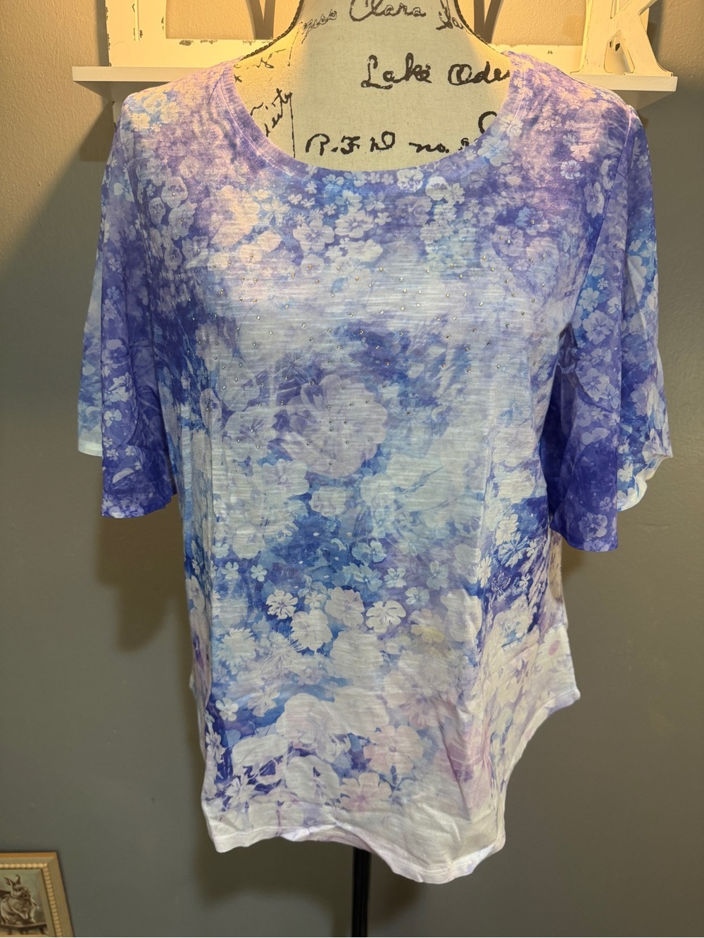 CONCEPTS LADIES FLORAL SHORT SLEEVE TOP SZ L